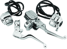 Load image into Gallery viewer, Bikers Choice 96-05 Big Twin 9/16in Bore Chrome Handlebar Control Kit With Chrome Switches