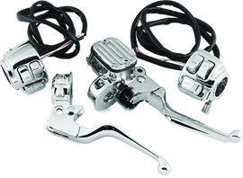 Bikers Choice 96-05 Big Twin 9/16in Bore Chrome Handlebar Control Kit With Chrome Switches