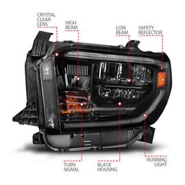 ANZO 14-21 Toyota Tundra (OE Halogen w/LED DRL) LED Crystal Headlights w/ Switchback & DRL - Blk