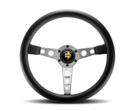 Momo Prototipo Steering Wheel 350 mm - Black Leather/Wht Stitch/Brushed Spokes