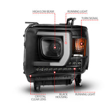 Load image into Gallery viewer, ANZO 2014-2015 GMC Sierra 1500HD Projector Plank Style Headlight Black W/ DRL